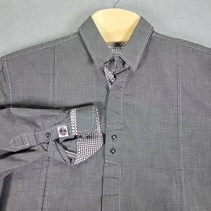 John Lennon Men's Shirt Mens XL Gray Flip Cuff Button Down Long Sleeve Geometric